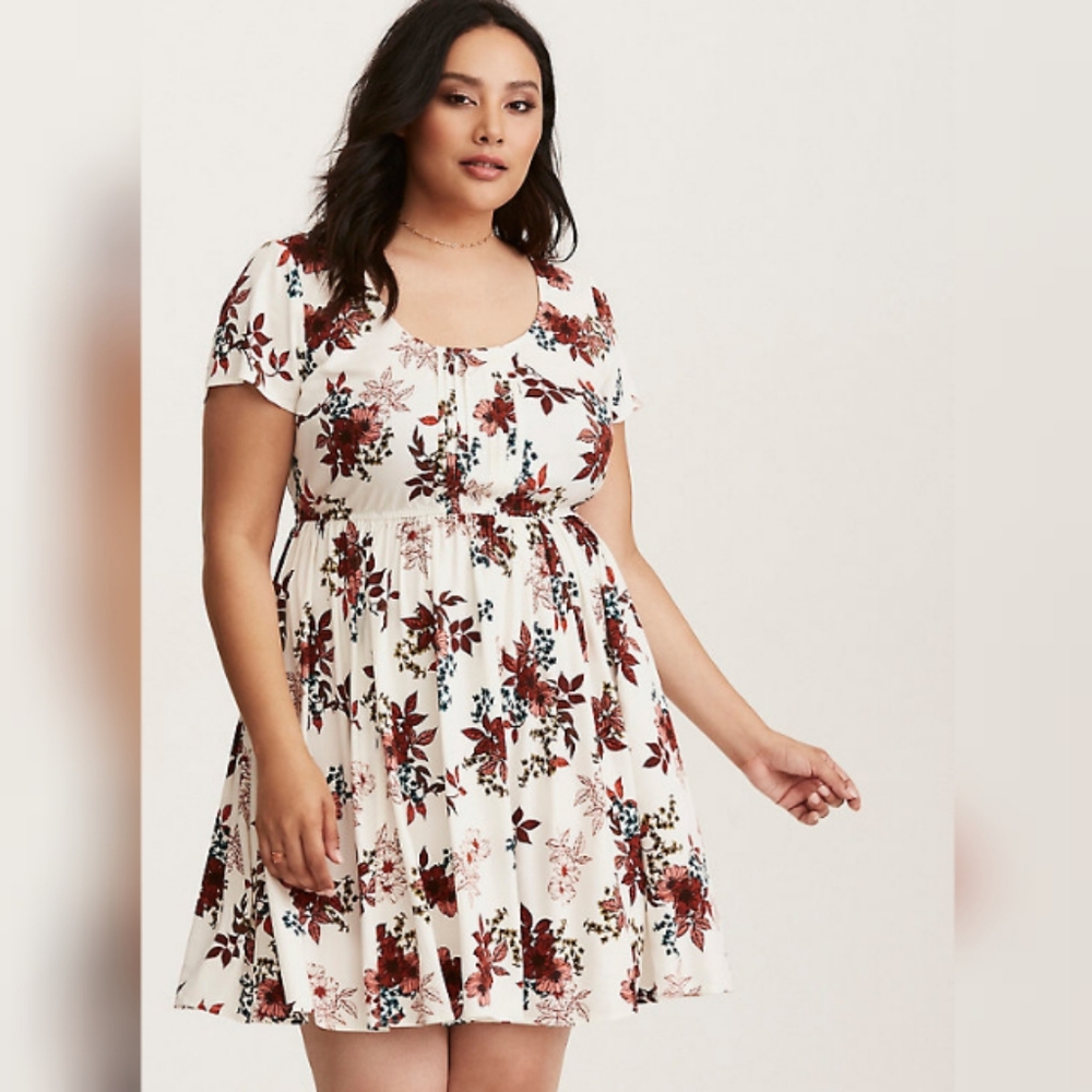 TORRID white floral print challis pintuck dress 2
